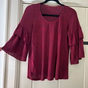 Women’s Ruffle Sleeve Scoop Neck Top - Burgundy